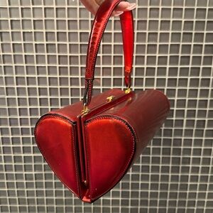 Vintage Moschino Heart Shaped Red Shiny Leather Bag